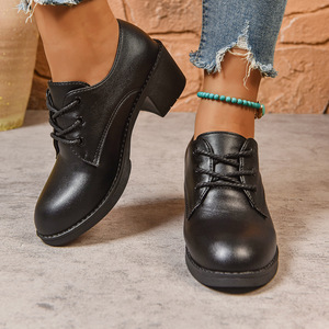 Nouvelles chaussures à lacets rétro à talon moyen, style britannique, talon épais, chaussures de travail professionnelles pour femmes, taille 43 - Product Image 2