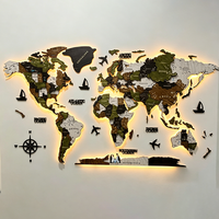 Carte du monde en bois 3D, art mural, carte du monde décorative en bois coloré vert et brun