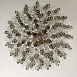 Murano Grand Lustre Finition Laiton Fumée et <span class=keywords><strong>Verre</strong></span> Clair <span class=keywords><strong>Lampe</strong></span> <span class=keywords><strong>Suspension</strong></span> Poliedri pour Banquet Restaurants - Product Image 3