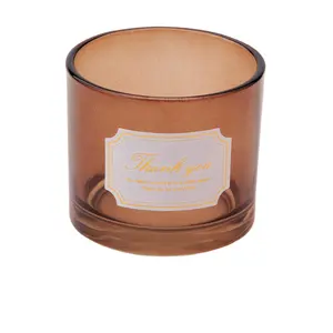 Hotsale Maatwerk Amber Lege Glazen Kaarsenpotten Kandelaar Met Gouden Stickerlabel Luxe Voor Huisdecoratie En Heden