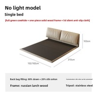 Lit double en pin massif et cuir, design suspendu minimaliste de style italien moderne, style Wabi-Sabi, sommier de luxe fabriqué