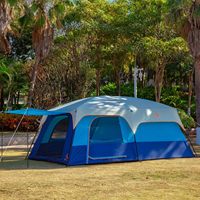 Carpa Familiar Extra Grande para 10-12-14 Personas, 2 Habitaciones, 3 Puertas/Ventanas de Malla, Paredes Rectas de 1500 mm, Impermeable, Doble, para Camping