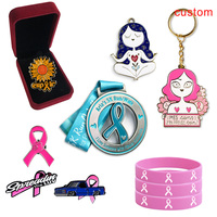 Épinglette en émail personnalisée rapide avec logo, badges métalliques, broche, ruban rose, cadeaux de sensibilisation au cancer du sein, ensemble d'épinglettes de revers