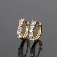 Nuevo Lanzamiento: Pendientes de Zirconia Cúbica Brillante con Forma Geométrica, Baño de Oro Real y Acabado en Rodio, Estilo Hip Hop, Hechos de Latón, Regalo para