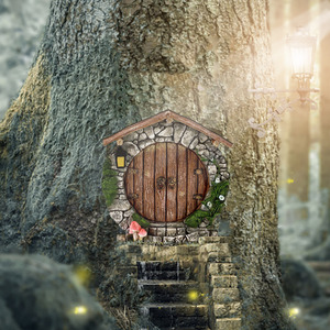 Plaque murale en bois 2D avec motif de porte de sapin féerique, pierre plate, mousse et écureuil, mini-cabane d'elfe, pour décoration de jardin et d'intérieur - Product Image 4