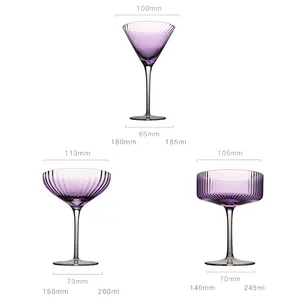 Gelas Koktail Ungu Gelas Goblet Kristal Bebas Timah Hidangan Penutup Bohemian Gelas Martini