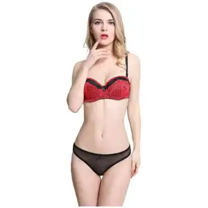 Penyegel Set Bra dan Celana Dalam Wanita, Set Bra Renda Cup 3/4 Seksi untuk Pengantin Perempuan