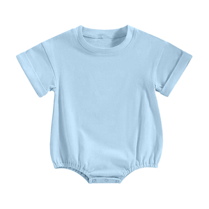 Combinaison courte à manches courtes pour bébé, enfant, garçon, bleu uni, imprimé, vente en gros, SR4228 - Product Image 1