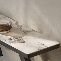 Table basse moderne de luxe en fer forgé noir et or, plateau en ardoise, mobilier de salon haut de gamme, populaire et abordable