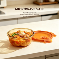 Boîte à lunch en verre ambré rond de 950 ml, compatible micro-ondes, bol bento, récipient de stockage alimentaire pour les travailleurs de bureau, pour la préparation quotidienne des repas, utilisation au micro-ondes