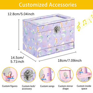 Boîte à musique sirène personnalisée avec cadre photo - Boîte à bijoux pour enfants avec tiroir pour affichage de photos - Cadeau d'anniversaire pour filles - Product Image 4