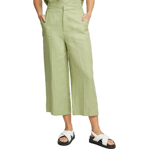 Pantaloni da Donna a Vita Alta e Gamba Larga in Tessuto Traspirante di Cotone e <span class=keywords><strong>Lino</strong></span> <span class=keywords><strong>Verde</strong></span> per Uso Quotidiano e Ufficio - Product Image 2