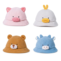 Sombrero de Pescador para Bebés y Niños Pequeños, Diseño de Dibujos Animados en 3D, Patrón Animal, Corduroy, Accesorios de Moda Infantiles