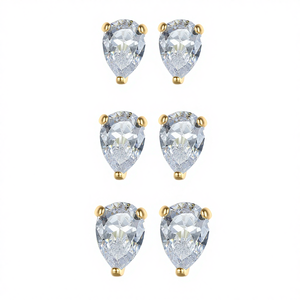 Fashion 925 Sterling <b>Silver</b> 14K Gold Plated Pear Cut Zircon <b>Stud</b> Earrings For Women Wedding Anniversary Party Gift - Product Image 2