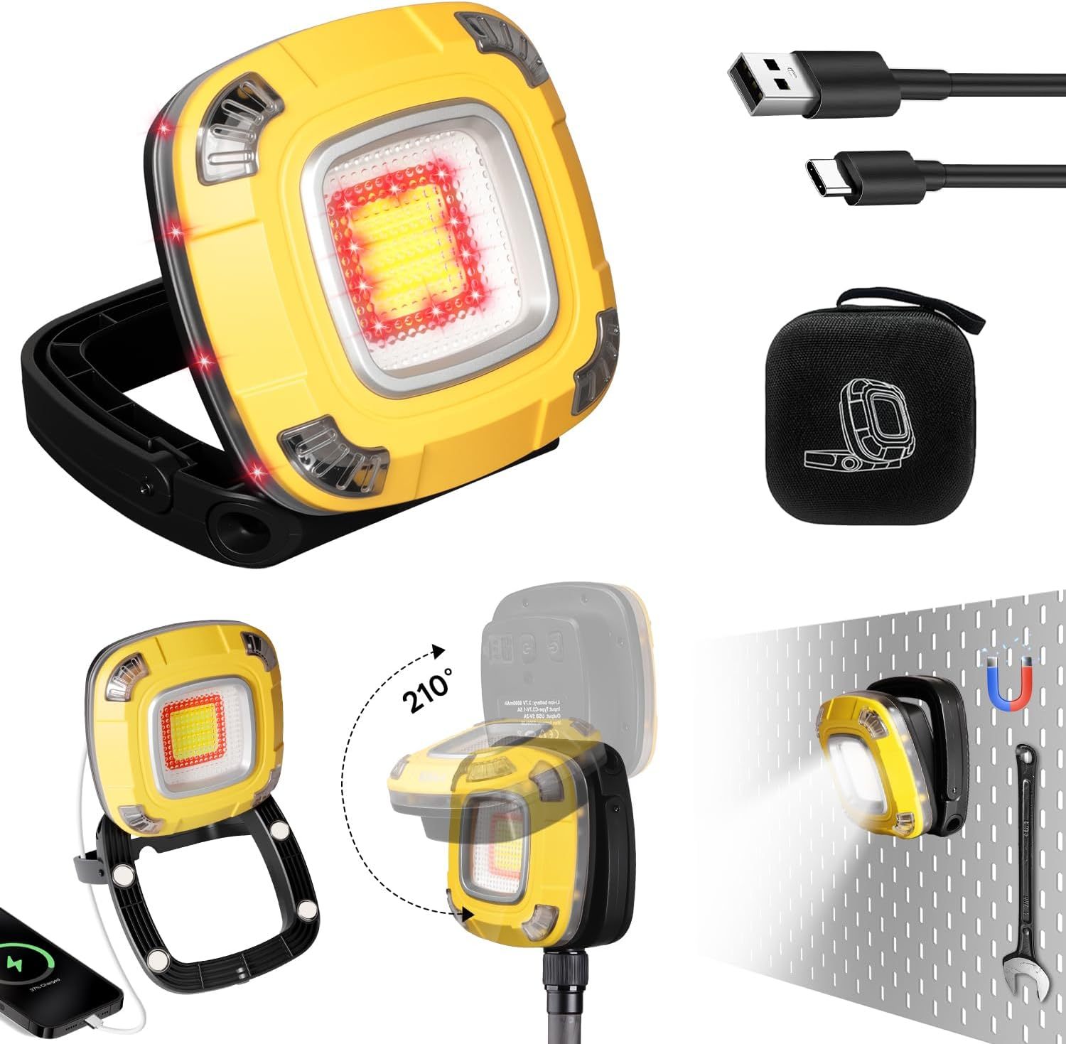 Rechargeable Portable LED Work Light COB Magnetic Waterproof Emergency Lighting Road Workshop ABS Body Car Camping Light CE