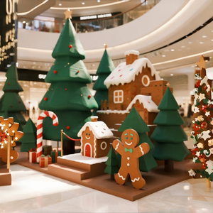 Ensemble de décoration de Noël sur le thème <span class=keywords><strong>du</strong></span> pain d'épices, <span class=keywords><strong>maison</strong></span>, arbre en canne <span class=keywords><strong>à</strong></span> sucre, en fibre de verre personnalisée pour événements commerciaux, affichage extérieur et décorations de vacances - Product Image 6