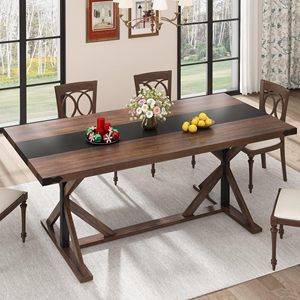 Mesa de Comedor Rectangular Moderna SENYU de Madera con Base en X para 6 Personas, Diseño Rústico, Estructura Estable, Muebles para el Hogar - Product Image 1