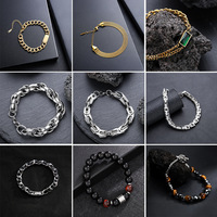 Bracelet unisexe en acier inoxydable, polyvalent, haut de gamme, tendance, simple, rétro, hip-hop, bracelet de mode, adapté aux cadeaux de vacances