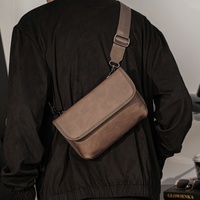 Tas Selempang Pria Versi Terbaru Desain Kotak Kecil Bahan PU Tahan Air Musim Dingin Korea Tanpa Penutup