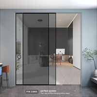 Porte coulissante moderne à cadre fin et fermeture douce, double vitrage trempé, isolation phonique pour la maison, le salon, la chambre à coucher, la cuisine