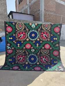 Traditional Uzbek Suzani Cotton <b>Throw</b> Hand Embroidered Bedsheet <b>Bed</b> <b>Cover</b> Colorful Wall Decor - Product Image 3