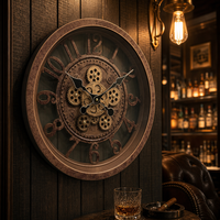 Jam Dinding Retro Cokelat Besi Berongga Gaya Steampunk dengan Roda Gigi Tunggal, Desain Openwork 3D Roda Gigi Terlihat, Senyap Tanpa Suara Tik-tok, Quartz, untuk Ruang Tamu