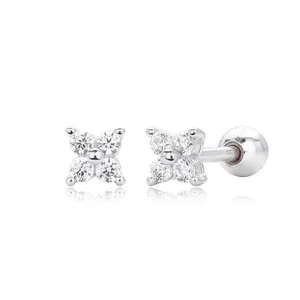 Boucles d'oreilles clous en argent sterling S925 avec <span class=keywords><strong>trois</strong></span> pierres de zircon, élégantes et sophistiquées, pour femme - Product Image 5