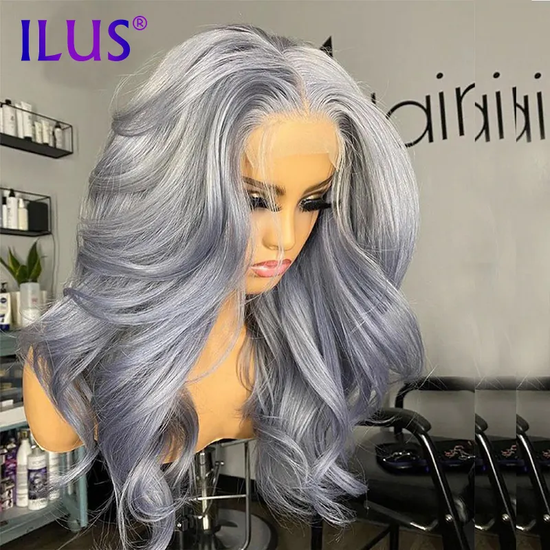 Hot Sale Silver Gray HD Lace Frontal Wigs Body Wave 100 Virgin Human Hair Wigs Full For Black Women Wig Free Shipping Customized