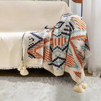 Funda de Sofá Bohemia, Manta Tejida para Ventana, Manta Étnica con Ondas para Aire Acondicionado, Mantas con Borlas para Siesta