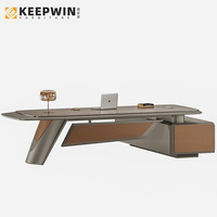 Ensemble de bureau de direction en cuir moderne de luxe KEEPWIN Furniture, bureau de direction en forme de L, bureau de direction, bureau de direction