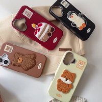 Casing Kulit Imitasi Anti Benturan Bordir Kartun Lucu untuk iPhone 16 15 14 Pro Max