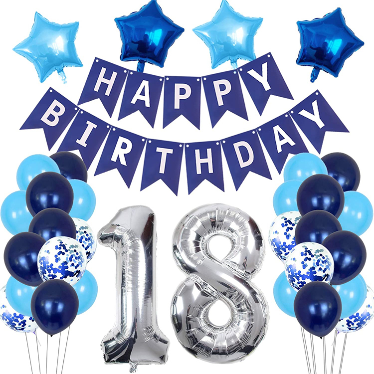 Marineblaue Geburtstagsdekoration – Happy Birthday Banner (3 M), 6 Wabenbälle, Kreisgirlande (4 M), 8 Wirbel