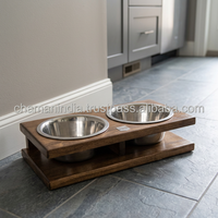 Support surélevé pour gamelles de chien et de chat Chaman India, écologique, en bois, avec rangement pour nourriture, forme carrée