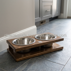 Support surélevé pour gamelles de chien et de chat Chaman India, écologique, en bois, avec rangement pour nourriture, forme carrée - Product Image 3
