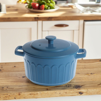 Casseroles en céramique écologiques en argile réfractaire bleue vintage résistantes à la chaleur avec couvercle en céramique et couvercle de pot