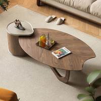 Table basse ovale de style antique, design créatif minimaliste, table centrale en bois pour la maison, table de salon avec rangement, table à thé