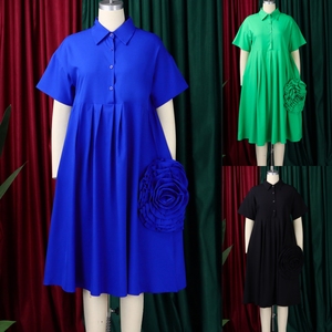 Nouvelle Arrivée D3338 Robes d'<span class=keywords><strong>été</strong></span> décontractées pour femmes à <span class=keywords><strong>manches</strong></span> <span class=keywords><strong>courtes</strong></span>, robes amples à fleurs 3D, <span class=keywords><strong>robe</strong></span> chemise africaine pour femmes - Product Image 3