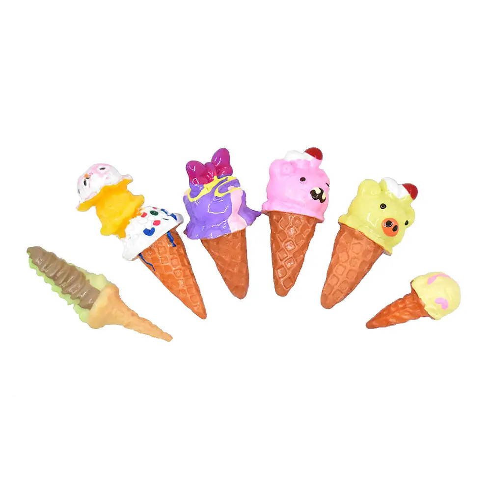 Doux dessin animé crème glacée 3D résine Cabochon pour bricolage artisanat maison de poupée Miniature alimentaire coque de téléphone décorations mignon Opp sac Figurines