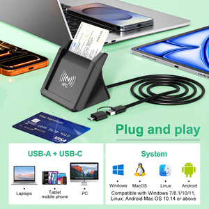 เครื่องอ่านสมาร์ทการ์ด USB C พร้อมเครื่องอ่าน NFC CAC เครื่องอ่านบัตรชิปธนาคาร DOD Common <span class=keywords><strong>Access</strong></span> ID แบบ 2-in-1 - Product Image 4