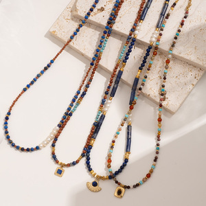 2025 luxe naturel Lapis Lazis en acier inoxydable pendentif perle d'eau douce perle bijoux de <span class=keywords><strong>mode</strong></span> pour les femmes - Product Image 2
