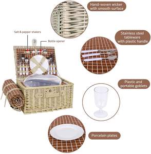 Panier <span class=keywords><strong>de</strong></span> pique-nique pliable en <span class=keywords><strong>osier</strong></span> gris pour 2 à 4 personnes, avec table et couverture, en plastique noir isolé, style luxe abordable - Product Image 3