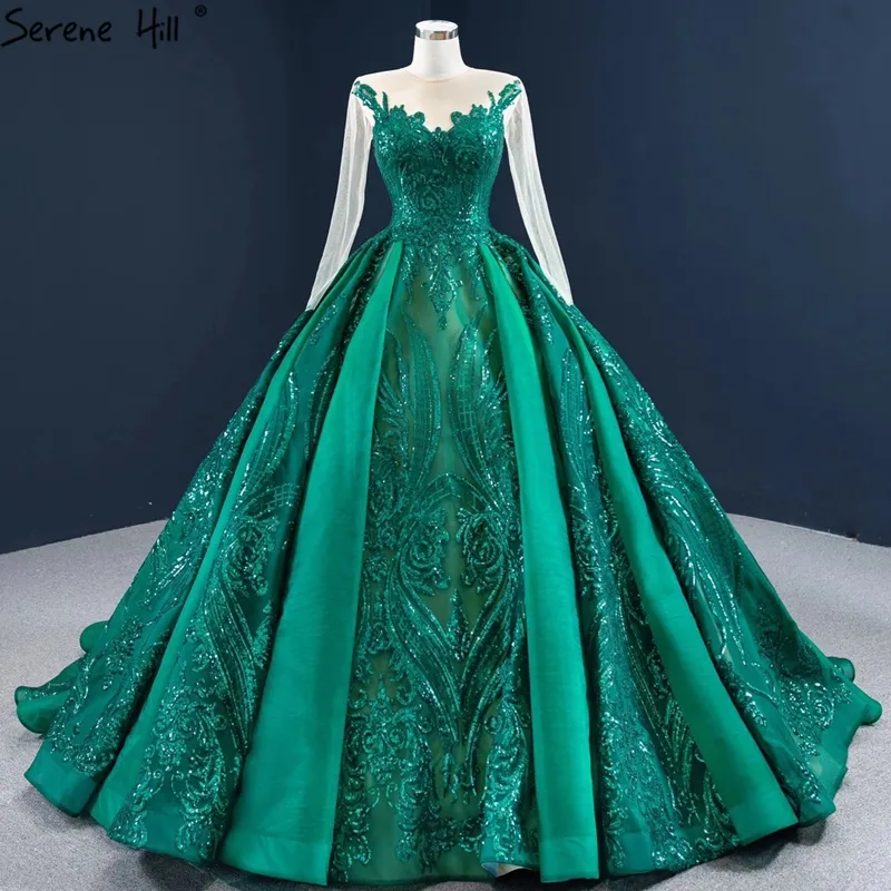 녹색 O 목 일반 소매 웨딩 드레스 2021 고요한 힐 HM67201 스판덱스 스팽글 스파클 신부 파티 드레스