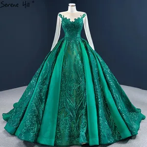 Green O Neck Regular Sleeve Wedding Dress 2021 Serene Hill HM67201 Spandex Sequined Sparkle Bridal Party Gowns For Women