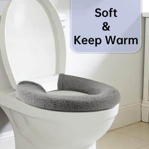 Couvre-siège de toilette en tissu fibreux CF pour salle de bain, doux, plus épais, plus chaud, avec attaches fixes, extensible, lavable, installation facile, facile à nettoyer - Product Image 4