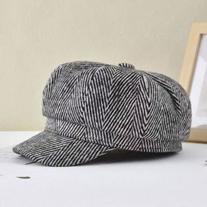 Nouveau Chapeau Gavroche Rétro Femme Automne Hiver Style Européen Américain Version Coréenne à Chevrons Rayé Britannique – Vente Chaude - Product Image 4