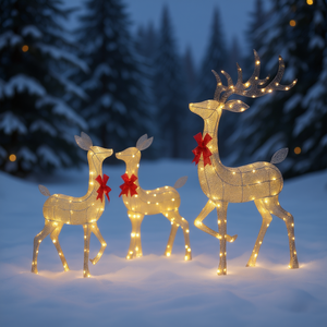 Decoraciones Navideñas de Renos Iluminados, Juego de 3 Piezas de Renos Dorados para Exteriores con Luces LED Blancas Cálidas - Product Image 2