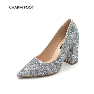 Scarpe con Tacco Alto e Spesso per <span class=keywords><strong>Sposa</strong></span>, con Paillettes e Cristalli, Scarpe Singole da Cerimonia Non Restituibili - Product Image 1