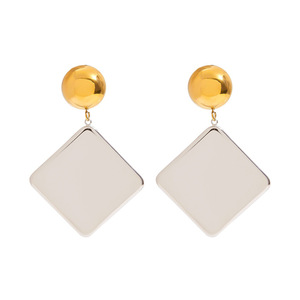 Boucles d'oreilles pendantes géométriques en or avec pendentif carré, bijoux de mode pour soirée - Product Image 1