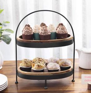 Caoxian huashen ที่วางเค้กไม้2ชั้นสร้างสรรค์กรอบโลหะชุบสังกะสีแบบเรียบง่ายที่วางคัพเค้กเสิร์ฟแบบแฮนด์เมด - Product Image 5