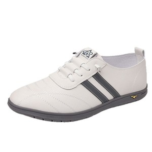Aoweizhi Men's Summer Lace-Up Casual Round Toe Leather Shoes <b>Rubber</b> Outsole Anti-Slip Driving Embossed Logo Solid Color Striped - Product Image 5